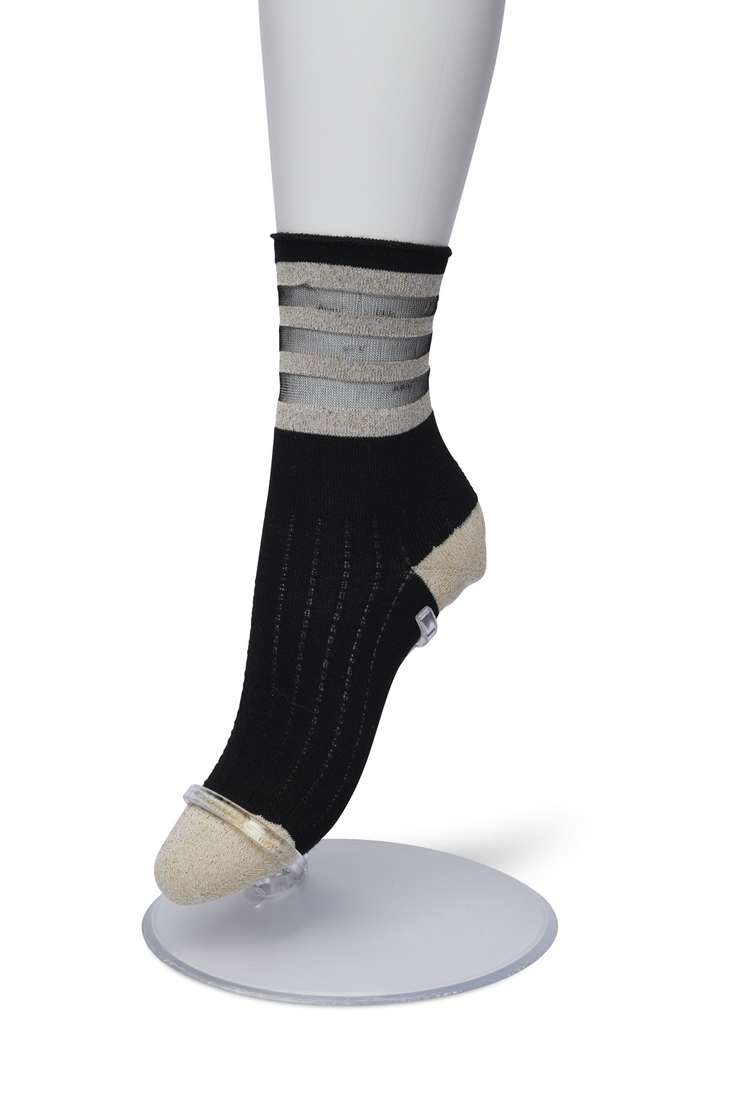 Glittering Four Stripe sock Black gold