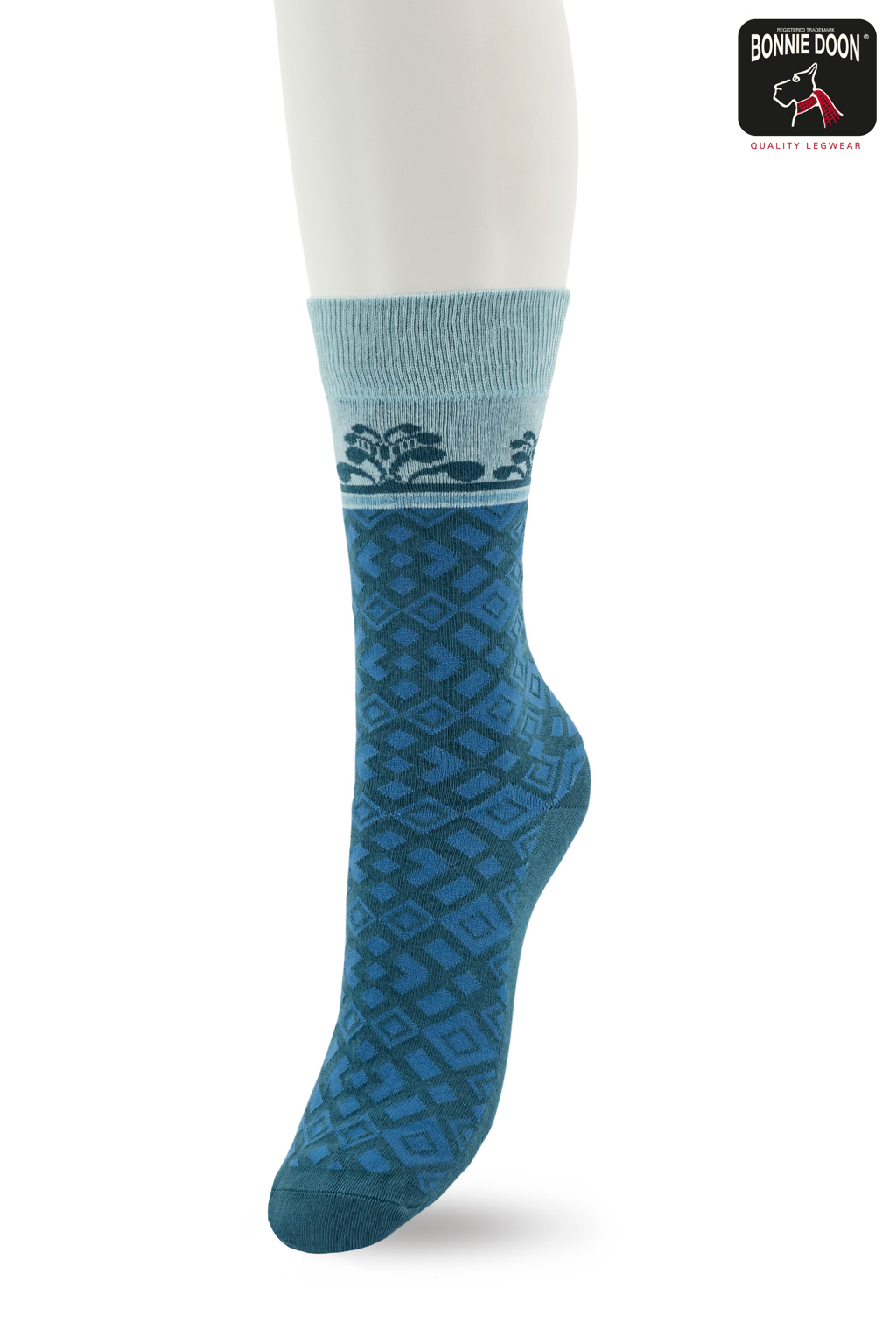 Geometric Border Sock Porcelain blue