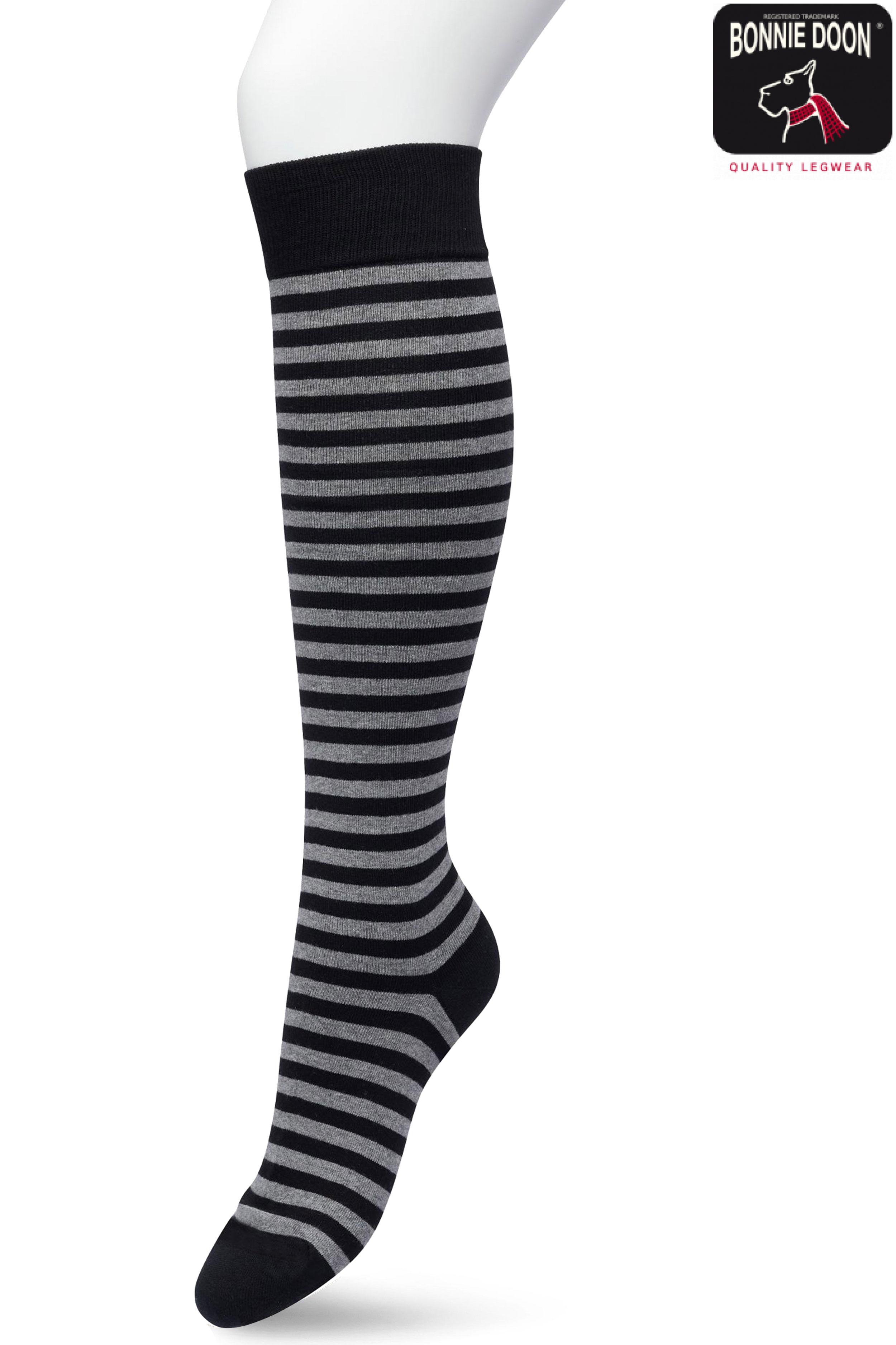 Basic stripe Knee High Black light grey heather
