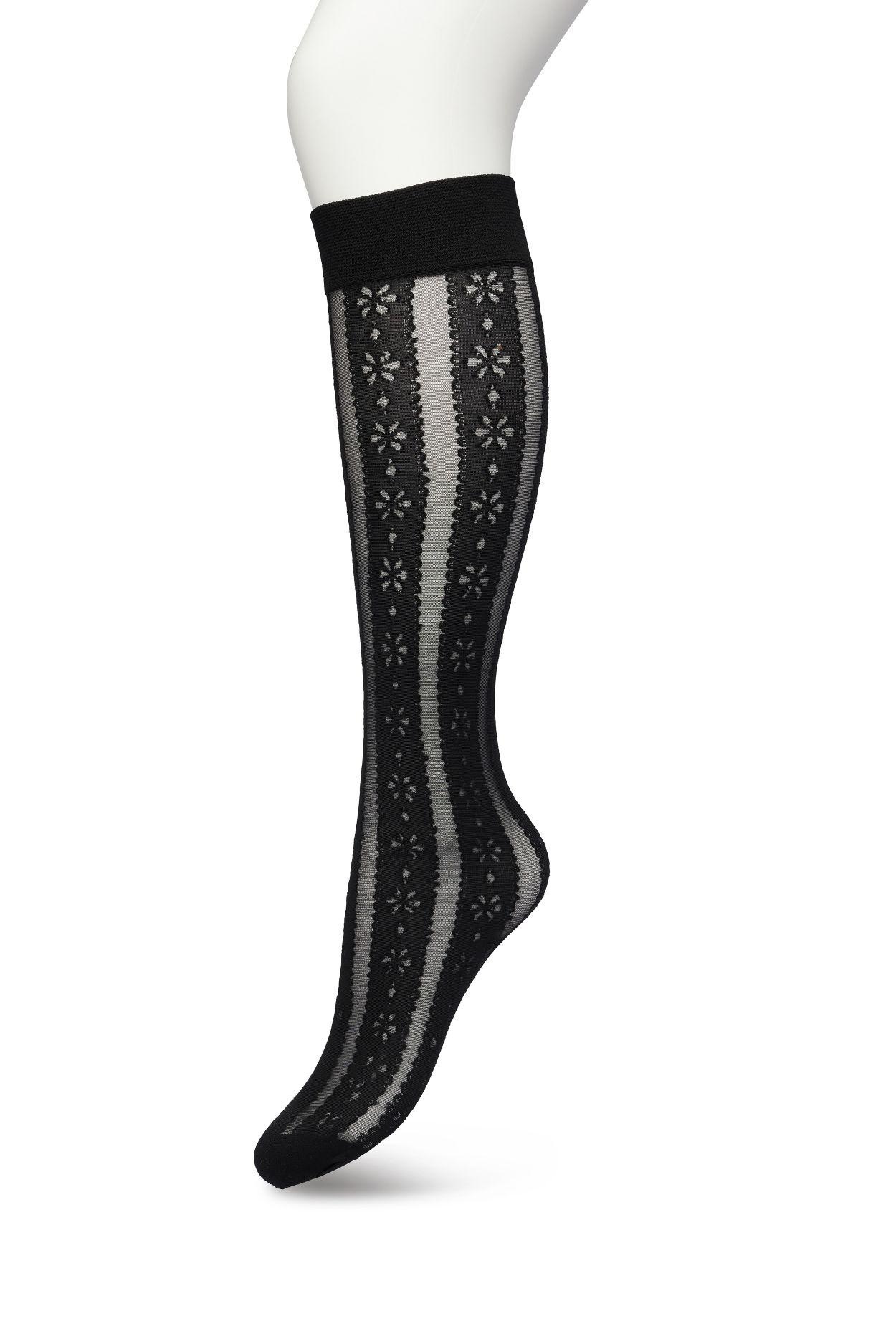 Flower Stripe Knee-High Black