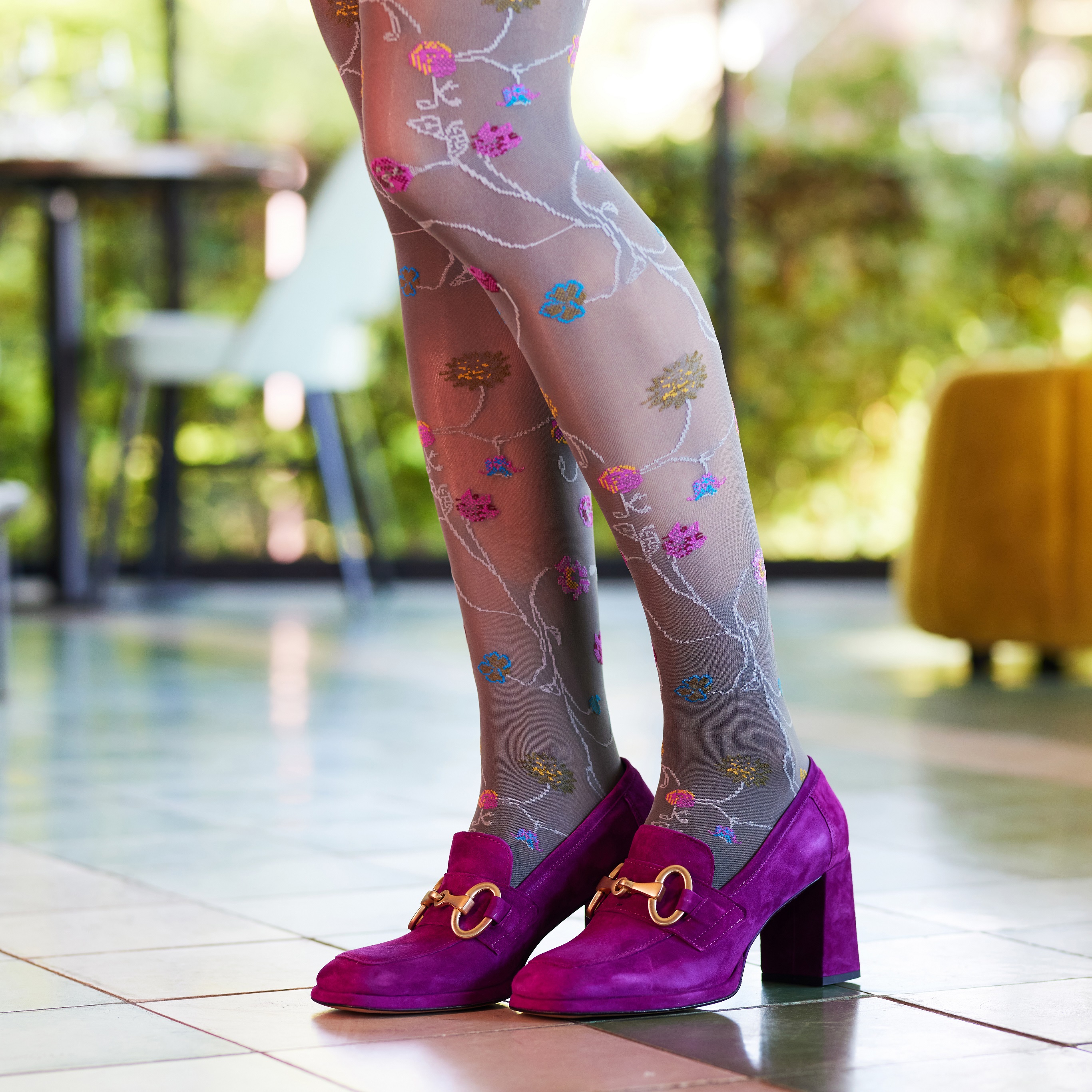 Floral Tights Black