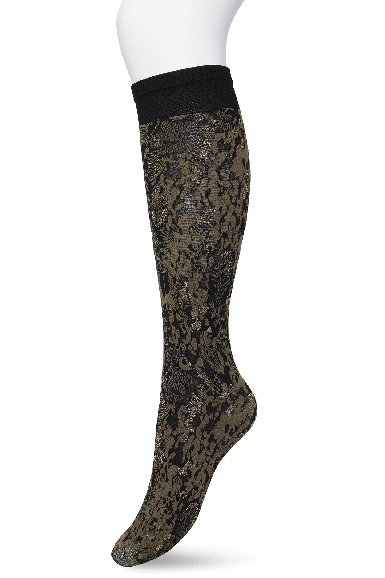 Botanical Lurex knee high Ivy green