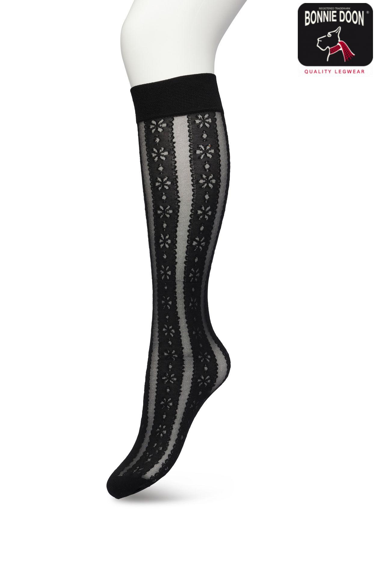 Flower Stripe Knee-High Black