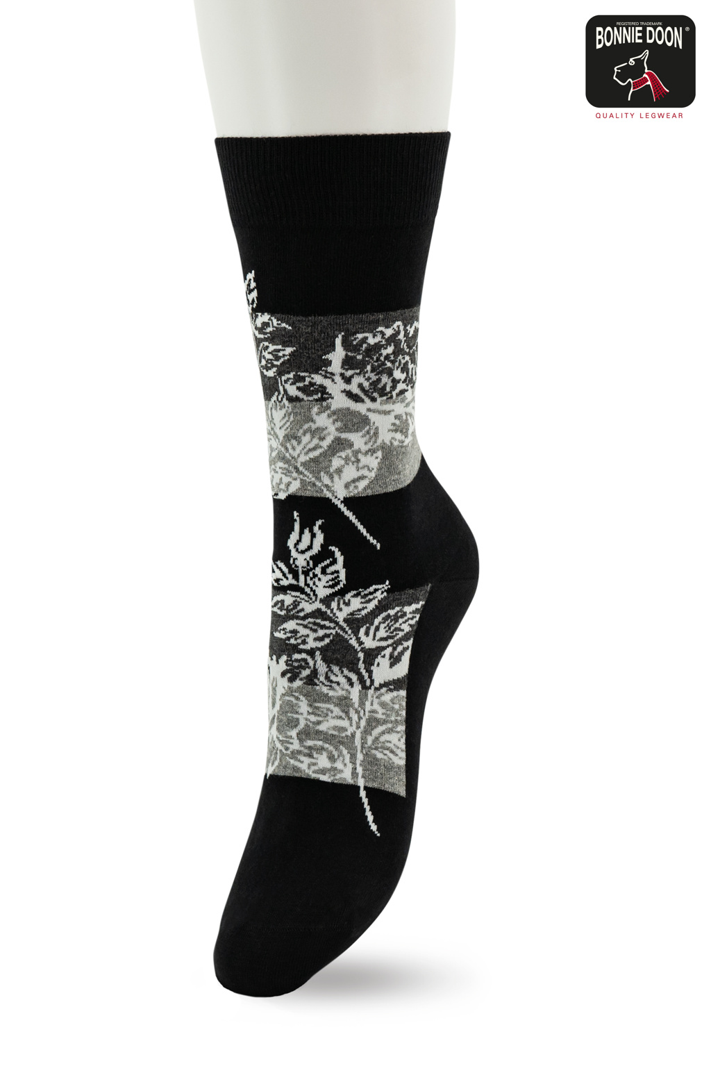 Flower and Stripes sock Black