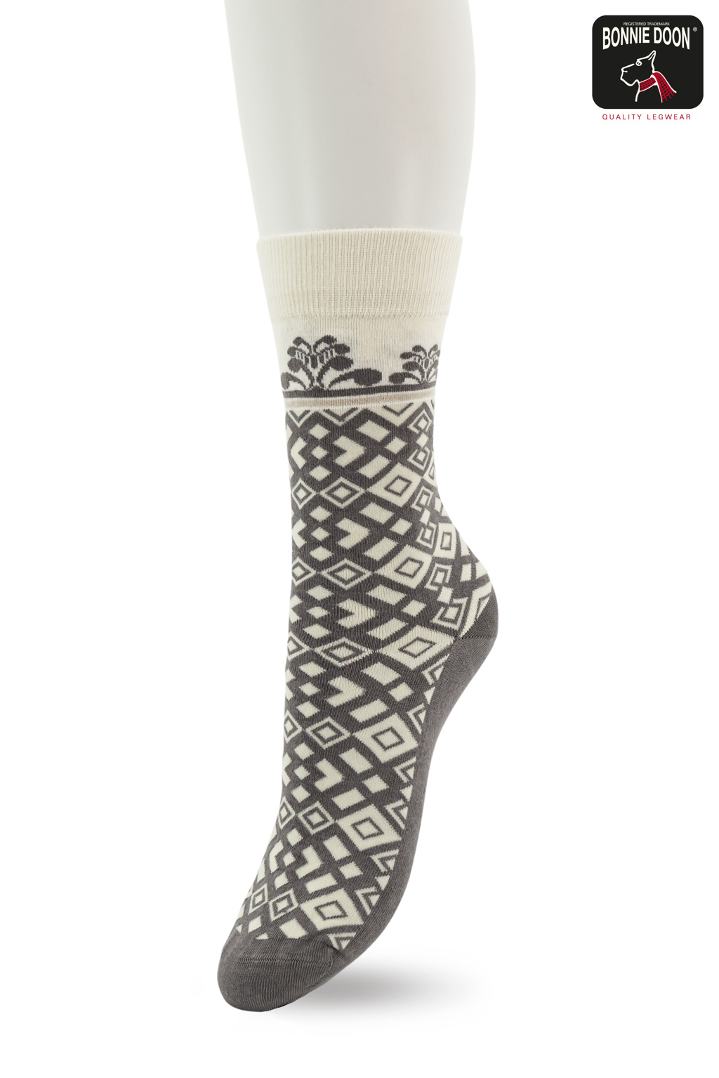 Geometric Border Sock Silver grey