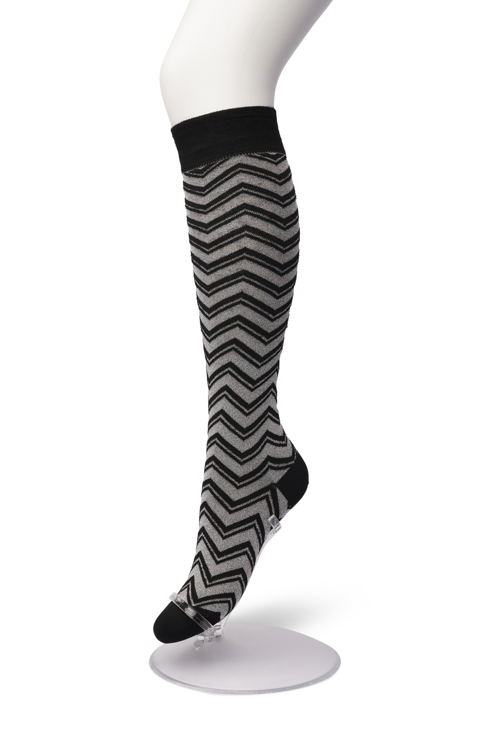 Glittering Zig Zag knee high Black silver