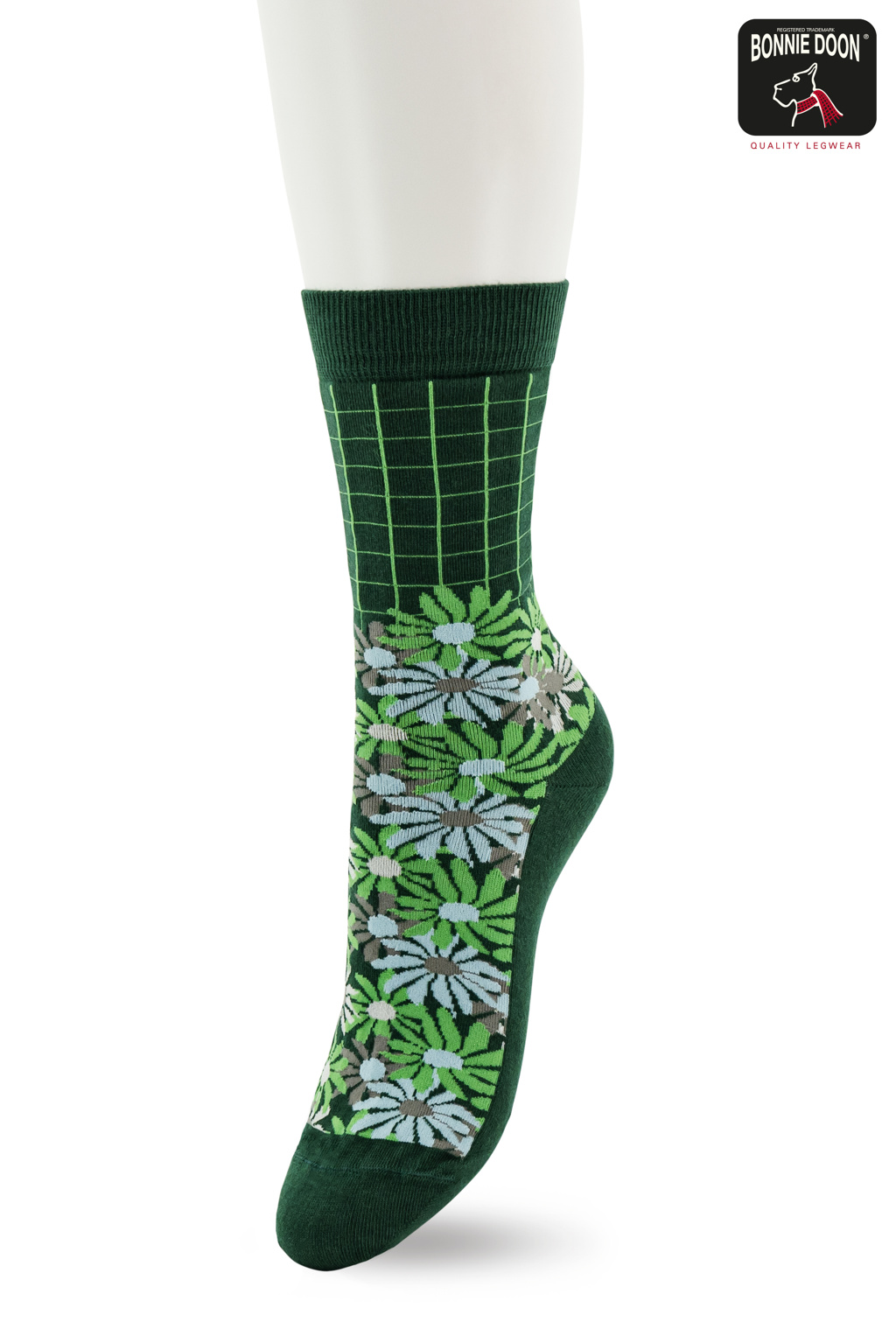 Flower Checks sock Jungle green