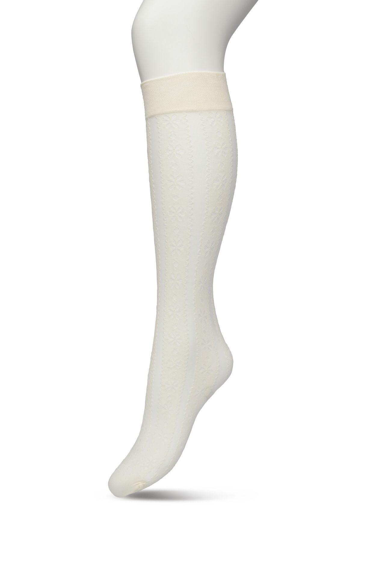 Flower Stripe Knee-High Ivory