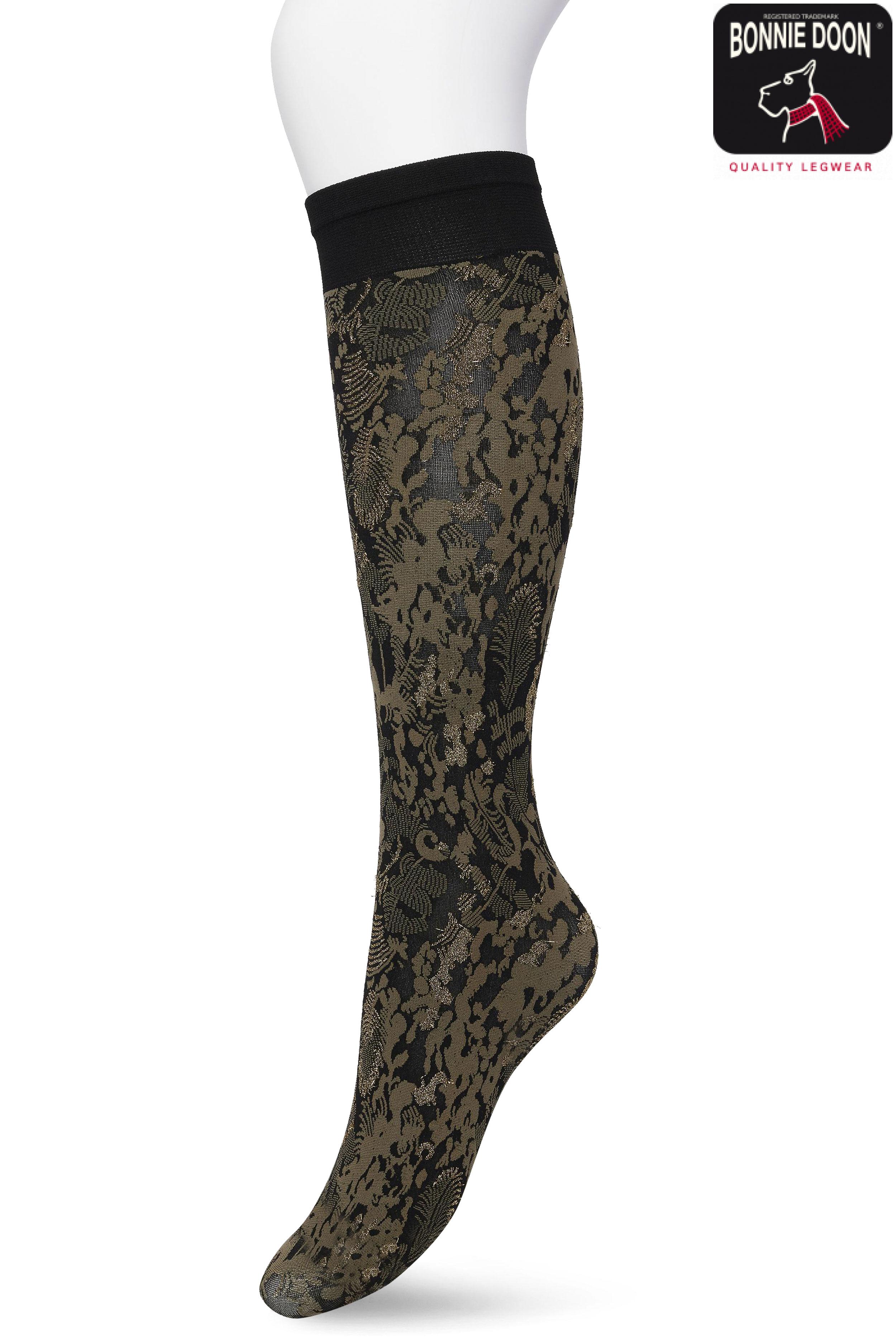 Botanical Lurex knee high Ivy green