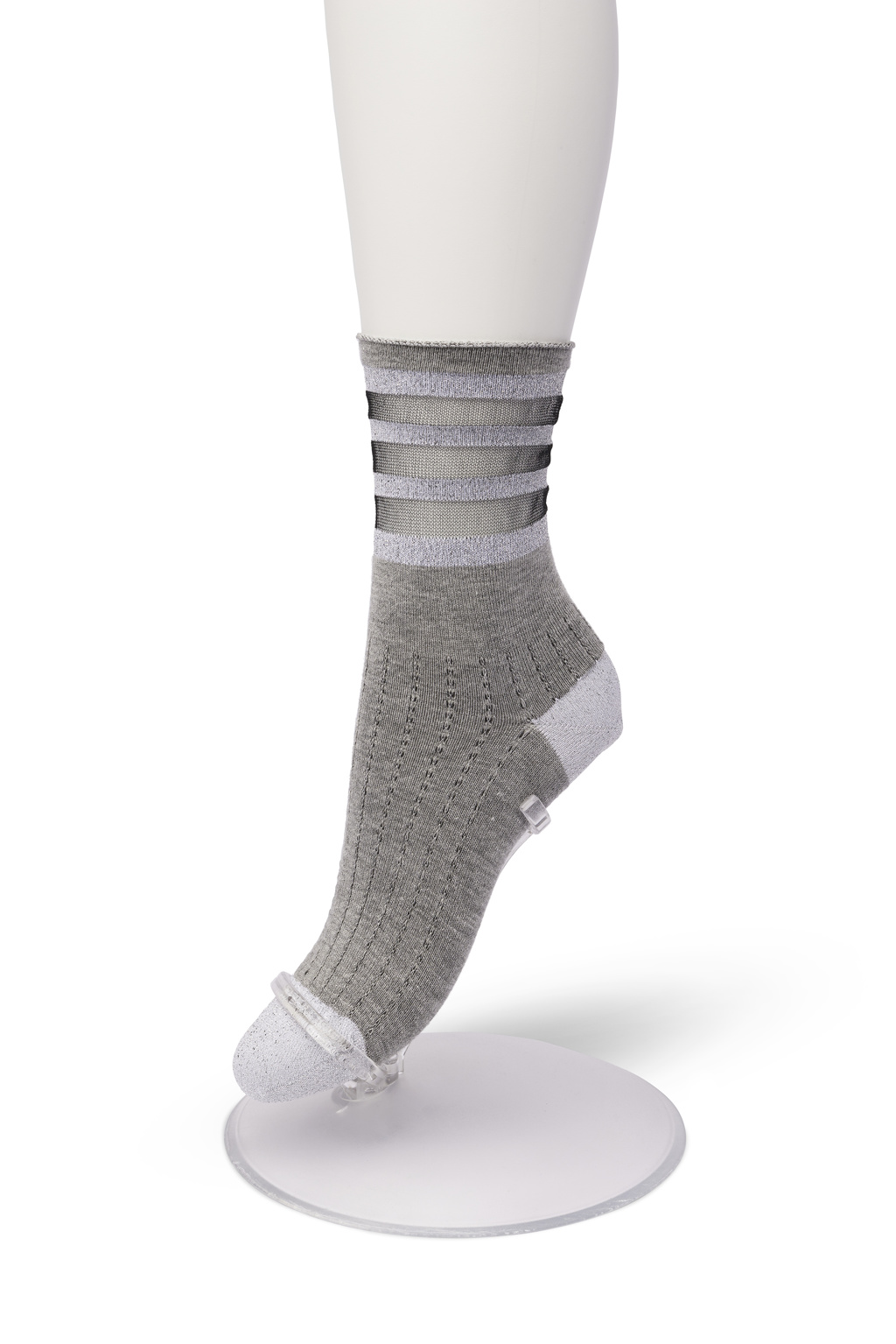 Glittering Four Stripe sock Grey silver