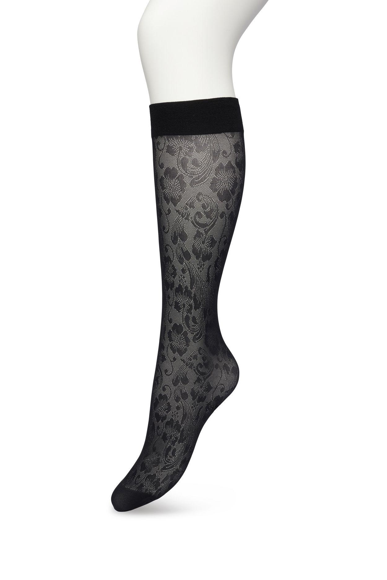 Fancy Flower Knee-High Black