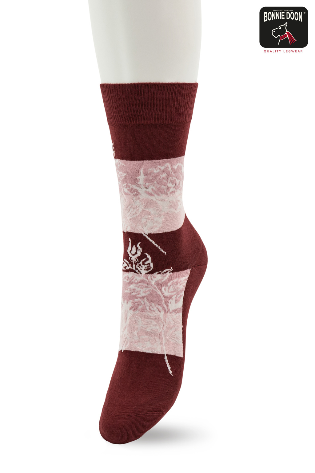 Flower and Stripes sock Oxblood red