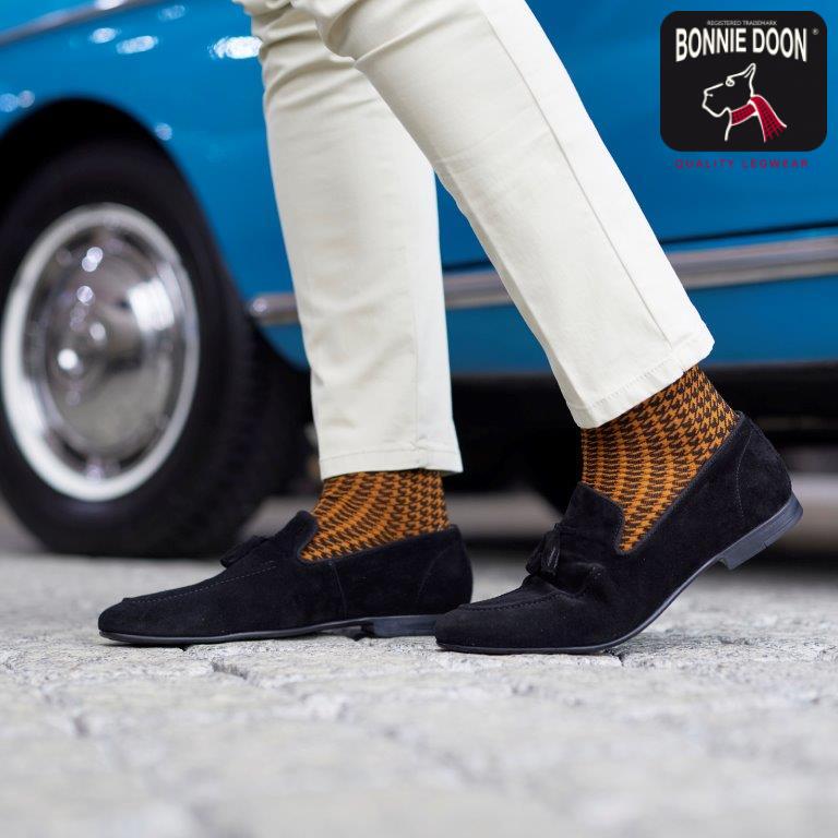Houndstooth sock Sudan brown